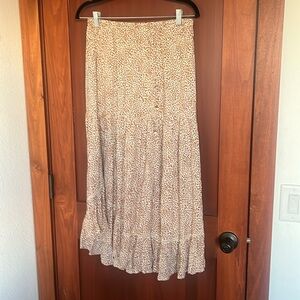 Beautiful Kivari tiered skirt cream with rust colored abstract pattern.